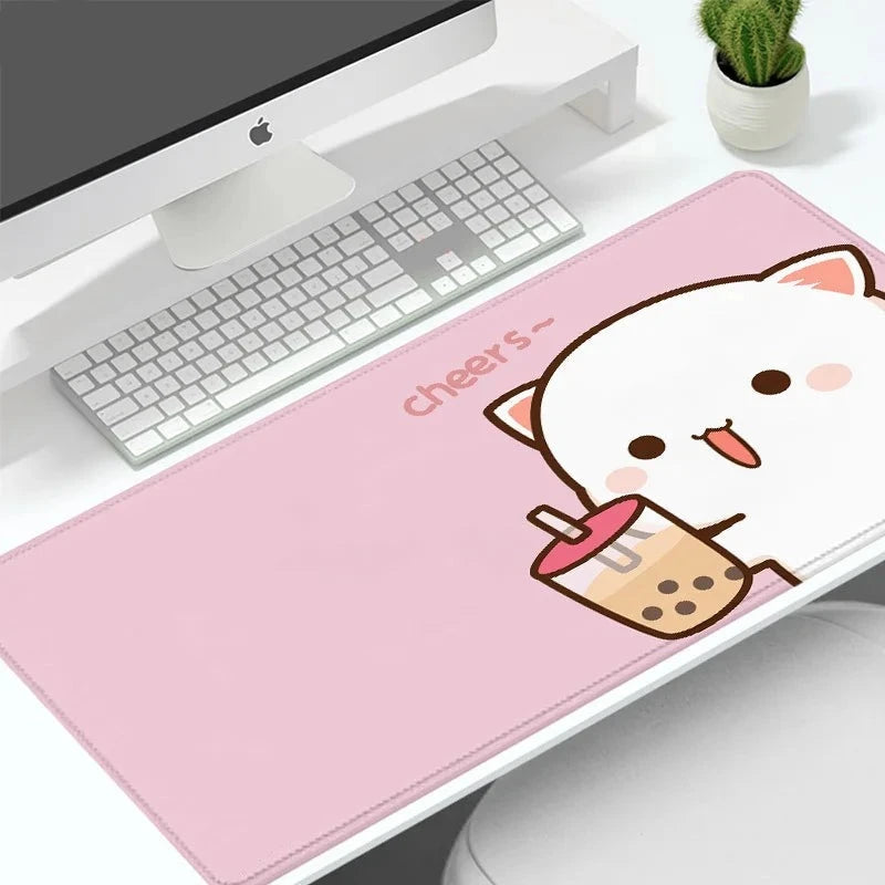 Cute Anime Peach Mochi Cat Large Mousepad