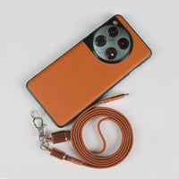 Genuine Leather Case for OnePlus 12 with Lanyard and USB Charging Cable