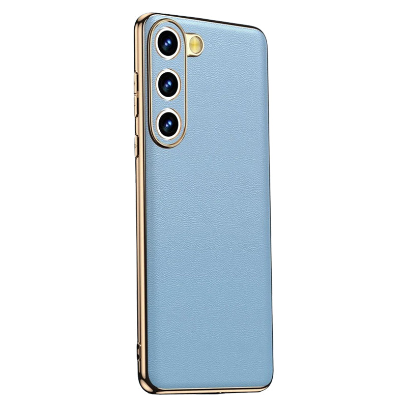 Genuine Leather Plating Shockproof Back Case for Samsung Galaxy S23 Series