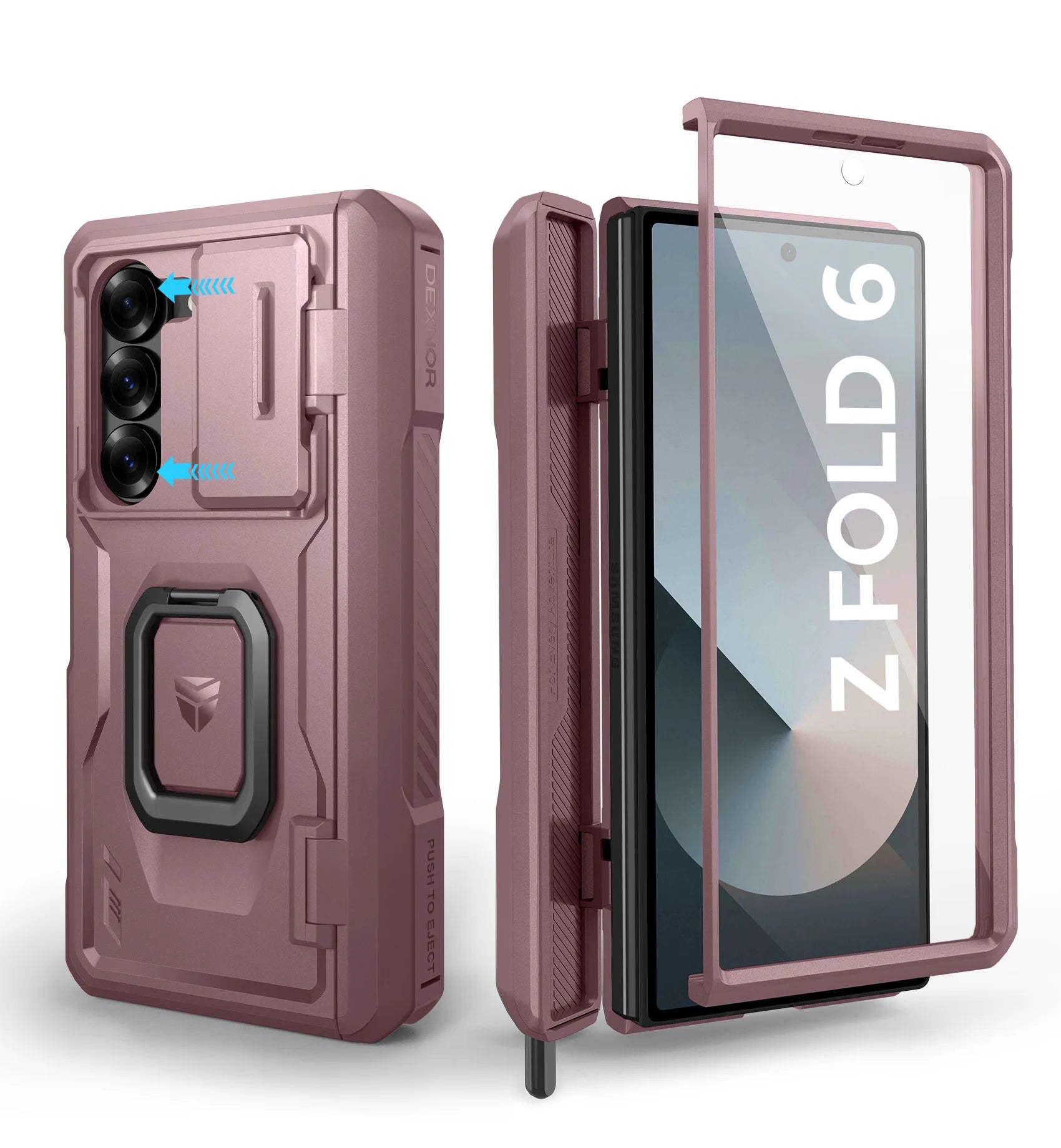 Samsung Galaxy Z Fold 6 Heavy Duty Armor Case with Built-in Ring Stand and S Pen Holder