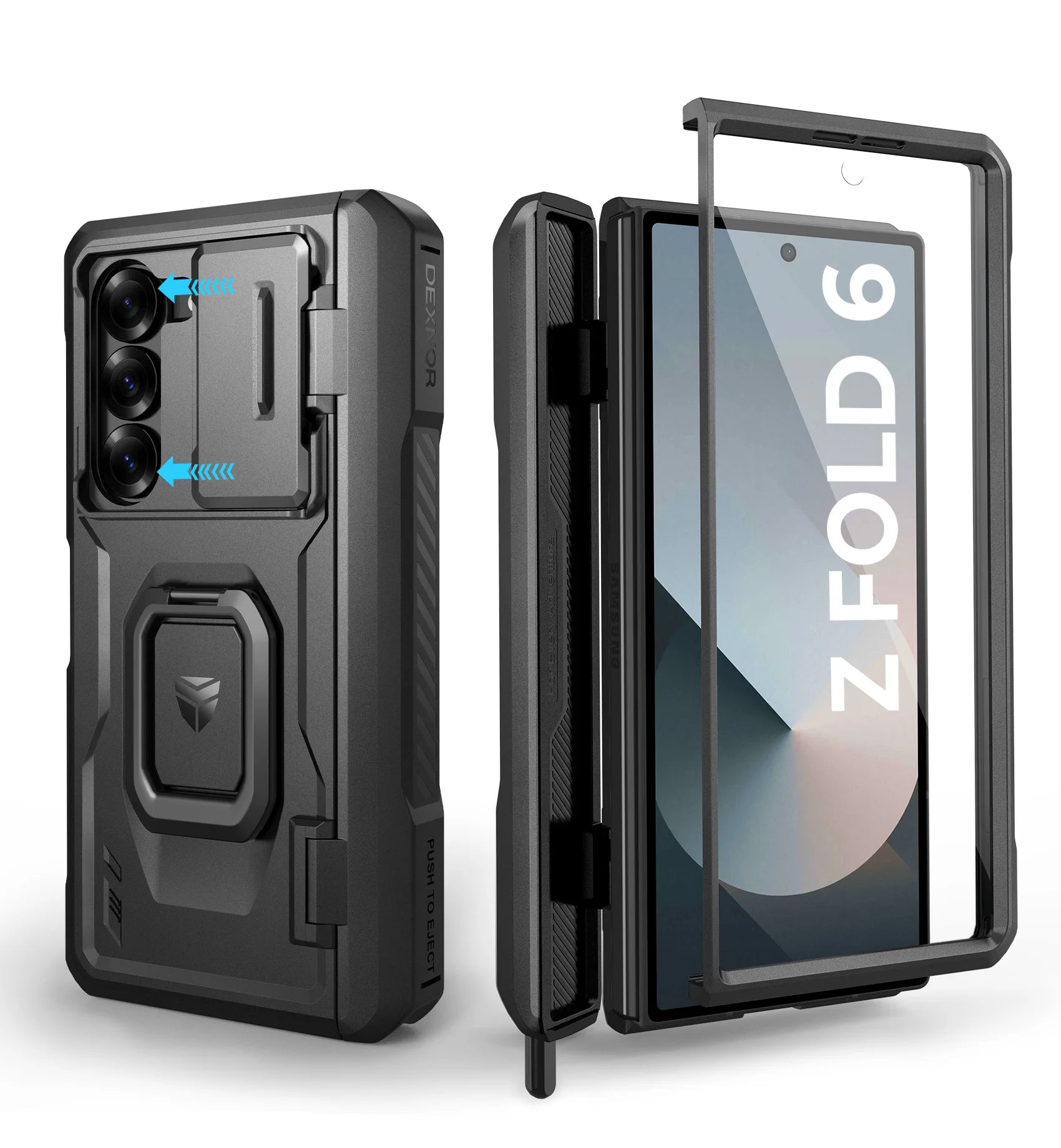 Samsung Galaxy Z Fold 6 Heavy Duty Armor Case with Built-in Ring Stand and S Pen Holder