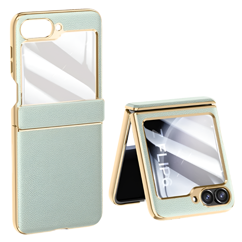 Leather Electroplating Hinge Film & Tempered Glass Case with Lens Protection for Samsung Galaxy Z Flip 6