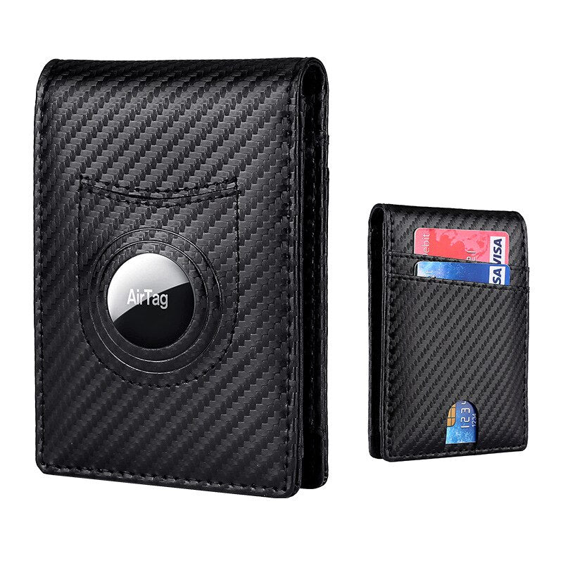 YKOSM Carbon Fiber Genuine Leather Slim AirTags Wallet