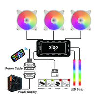 Aigo AR12 White 120mm RGB Cooling Fan - 3-Pin, Aura Sync, Silent Case Fan with Controller