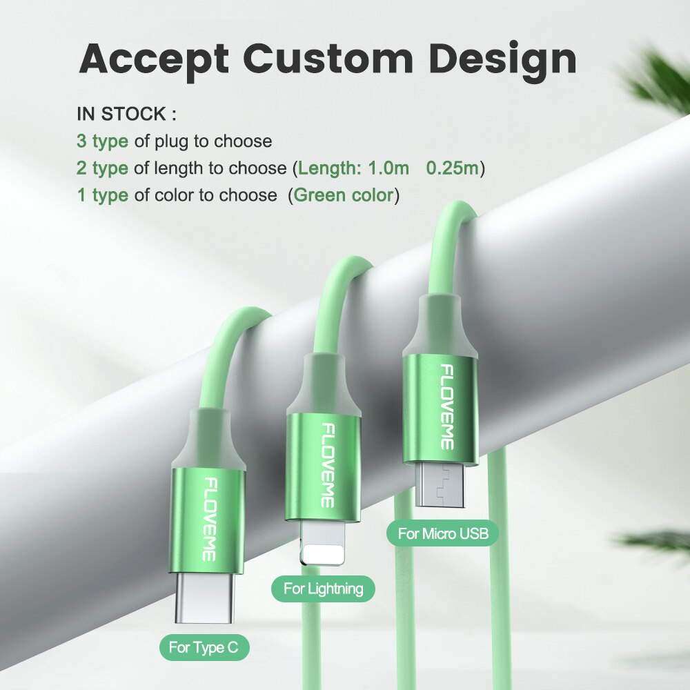 FLOVEME 5A Fast Charging USB Cable with Type C, Lightning, and Micro USB Connectors