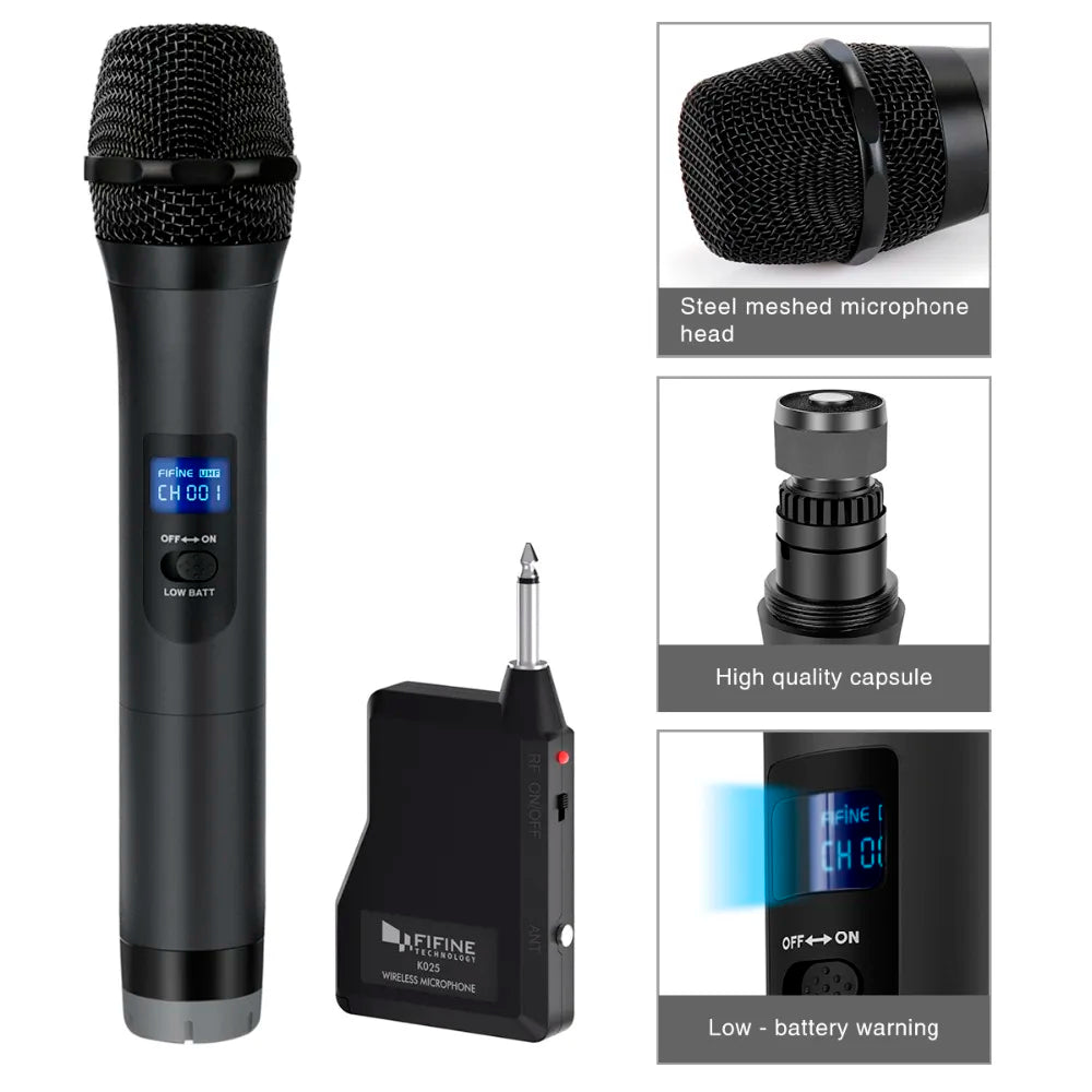 FIFINE UHF Handheld Dynamic Microphone – Reliable Wireless Performance