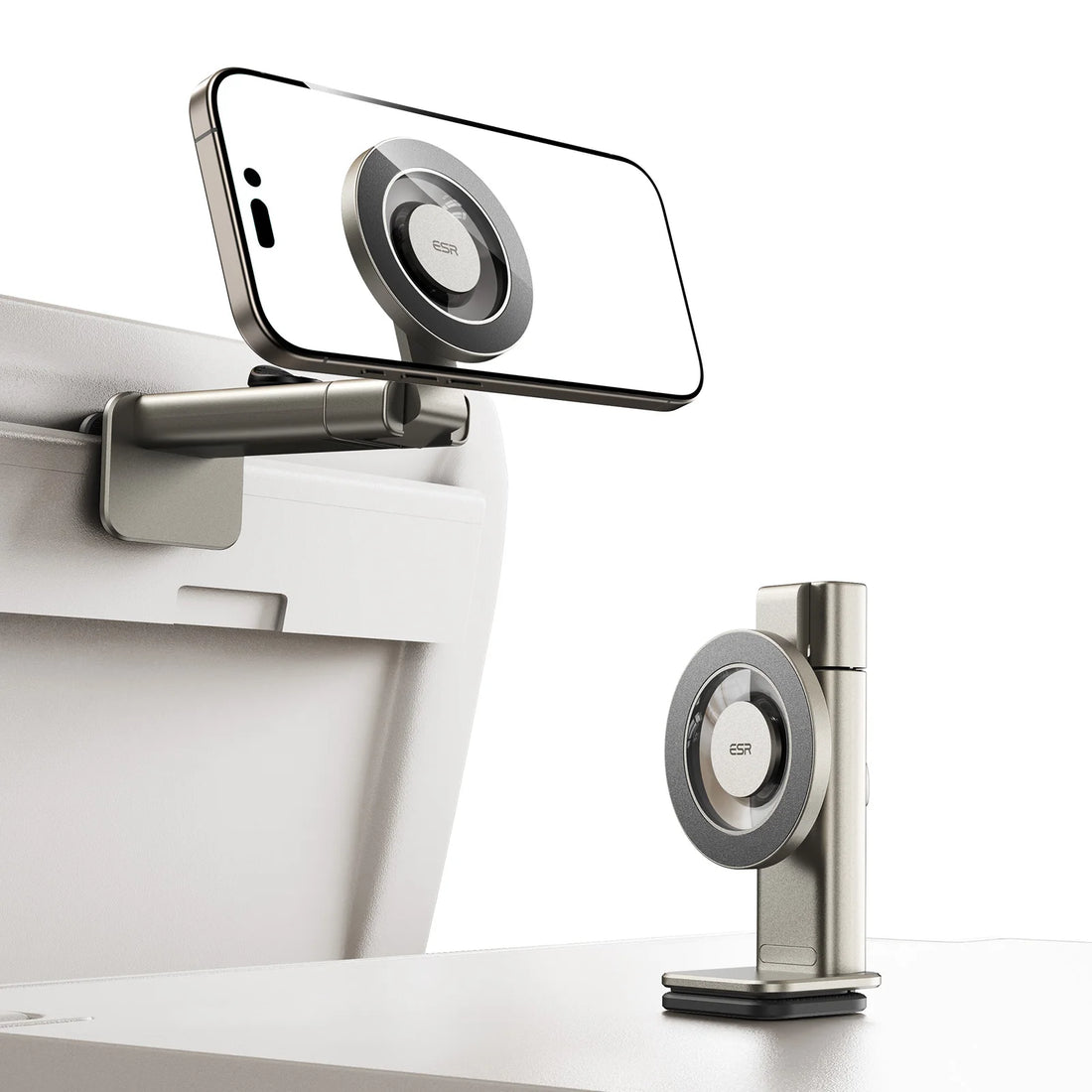 Magnetic plane phone mount with metal ring