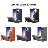 Thin Leather Electroplated Invisible Stand Phone Case for Samsung Galaxy S23 Series