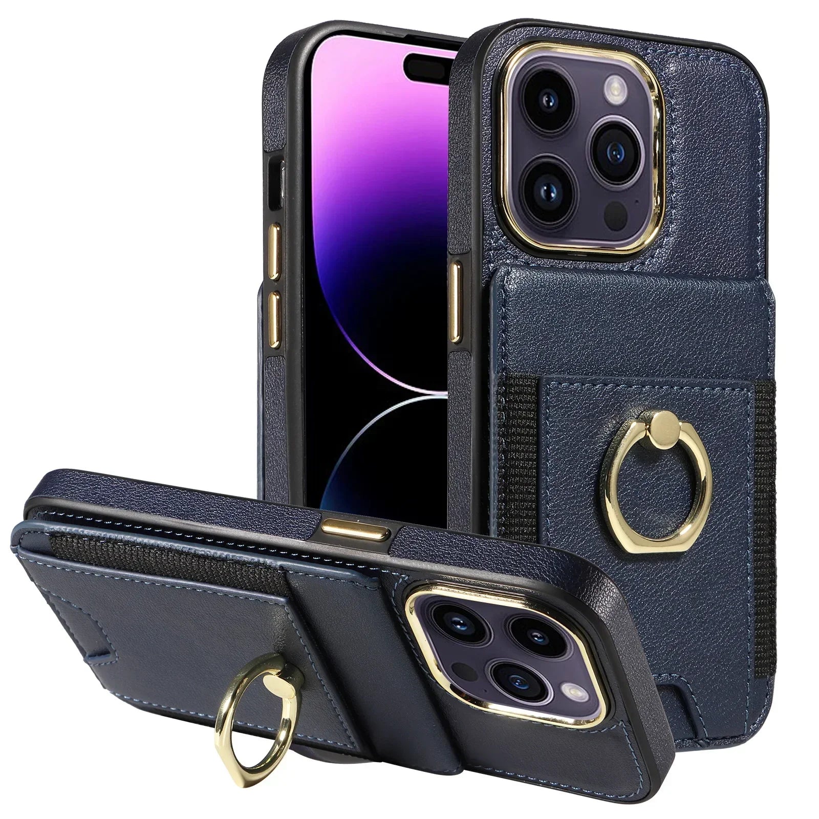 iPhone 16 Series Leather Wallet Case with Ring Holder and Vertical Card Holder