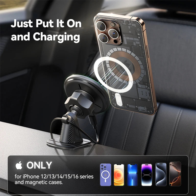 Joyroom Qi2 15W Magnetic Wireless Car Charger for Air Vent and Dashboard Mount