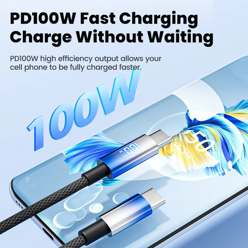 USLION PD 100W Digital Display USB Type-C Cable – Fast Charging & Data Transfer