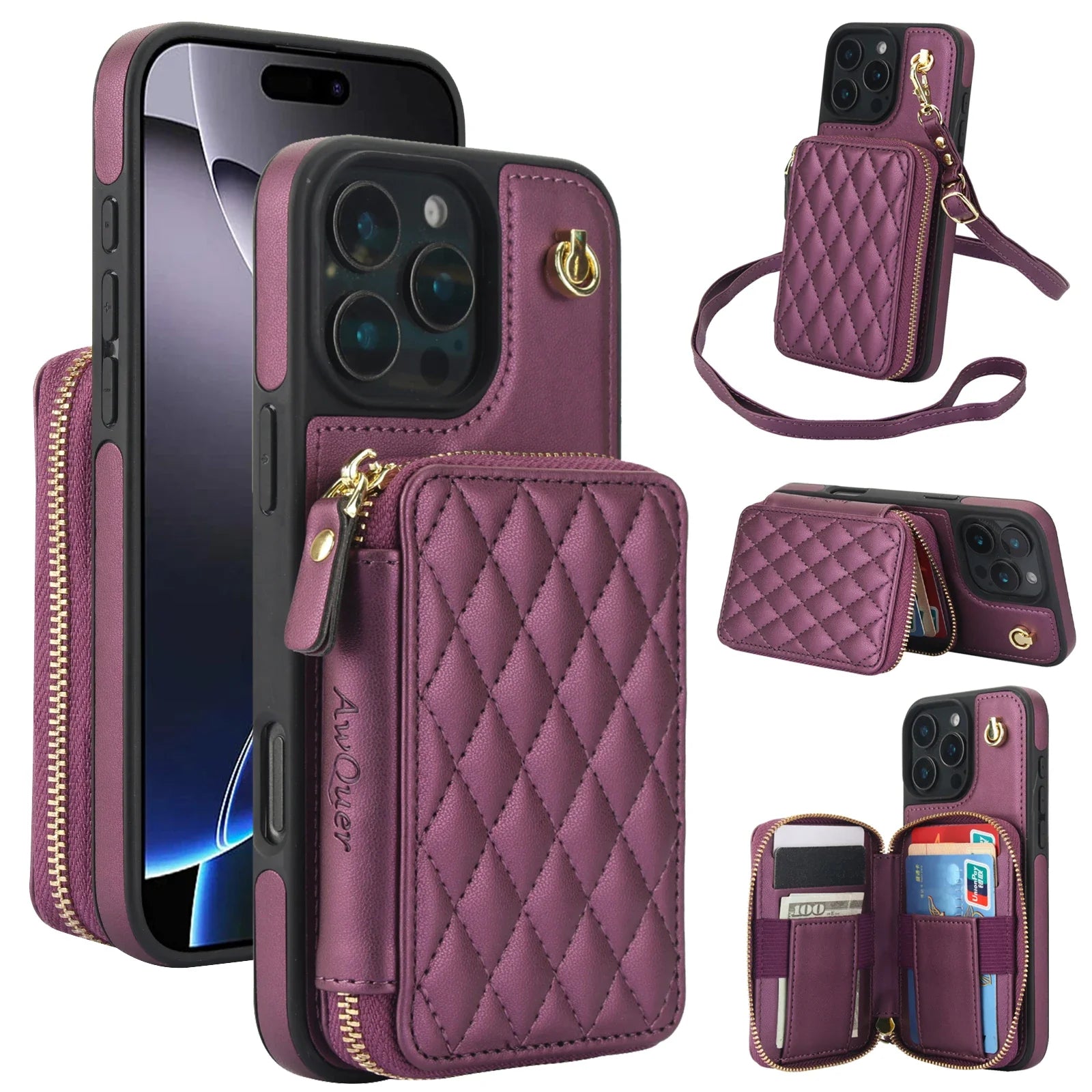 Leather Crossbody Wallet Case with Card Slots for iPhone 16 Series