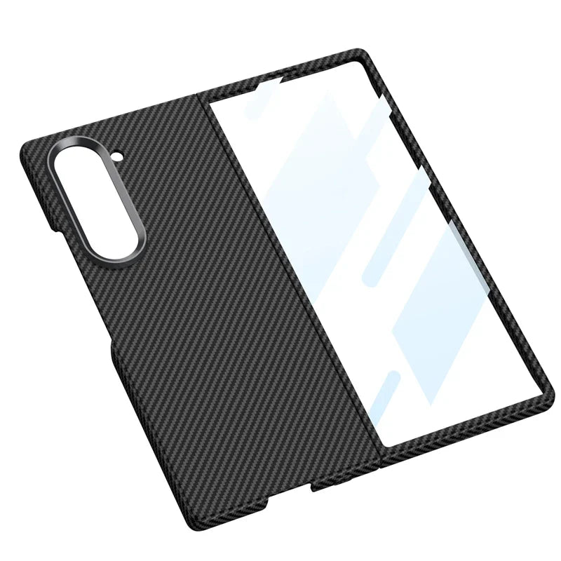 Ultra-Thin Carbon Fiber Pattern Folding Case with Front Tempered Glass for Samsung Galaxy Z Fold 6