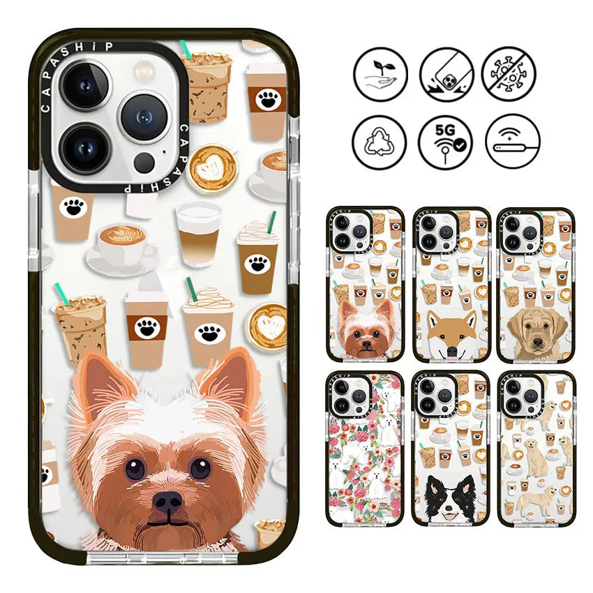 Cartoon Cute Coffee Dog Soft TPU Shockproof Back Case for iPhone 15 Series