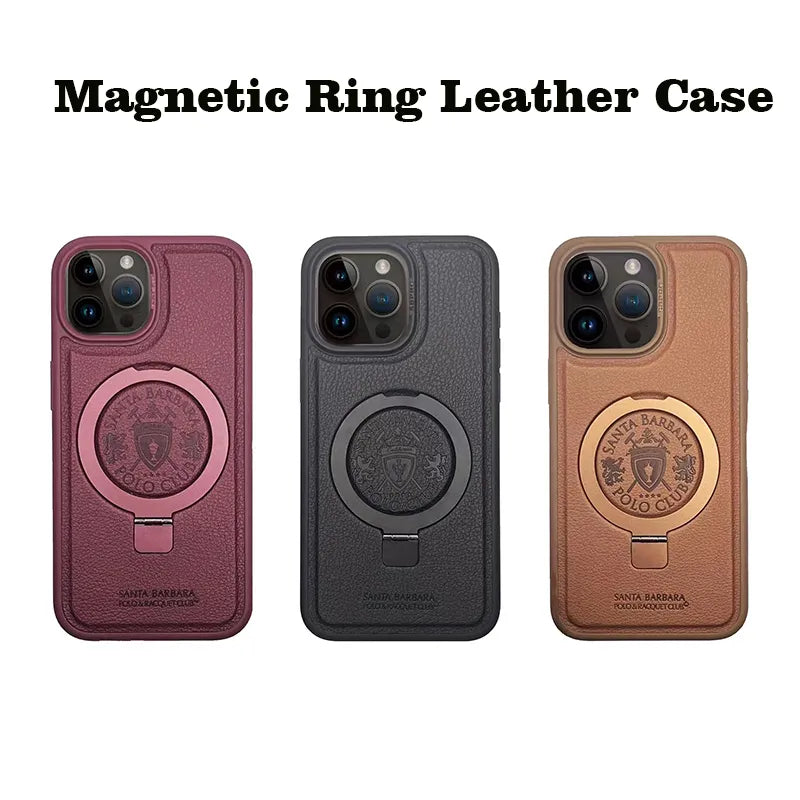 Premium Magnetic Ring Leather Case for iPhone 15 Series