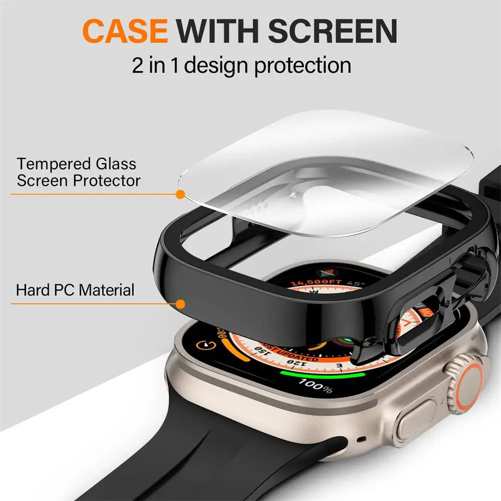 Waterproof Case for Apple Watch with Edge Screen Protector Glass and Cove