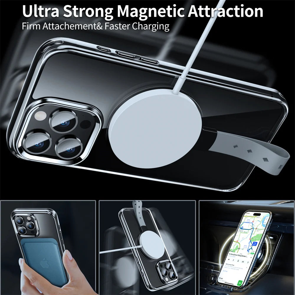 360° Rotating Magnetic Transparent Phone Case with Cyclic Bracket Ring for iPhone 15 Series