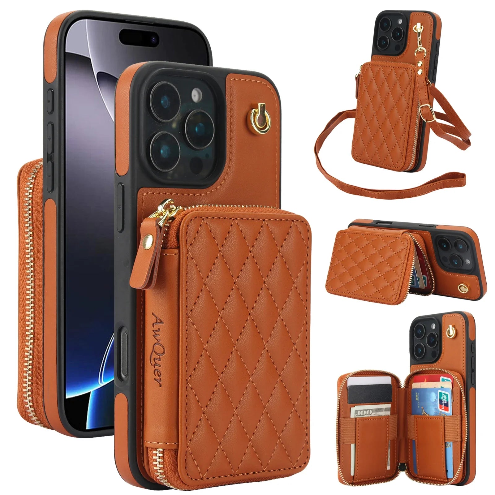 Leather Crossbody Wallet Case with Card Slots for iPhone 16 Series