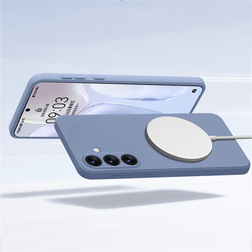 Square Liquid Silicone Magnetic Wireless Charging Case for Samsung Galaxy S24 Series