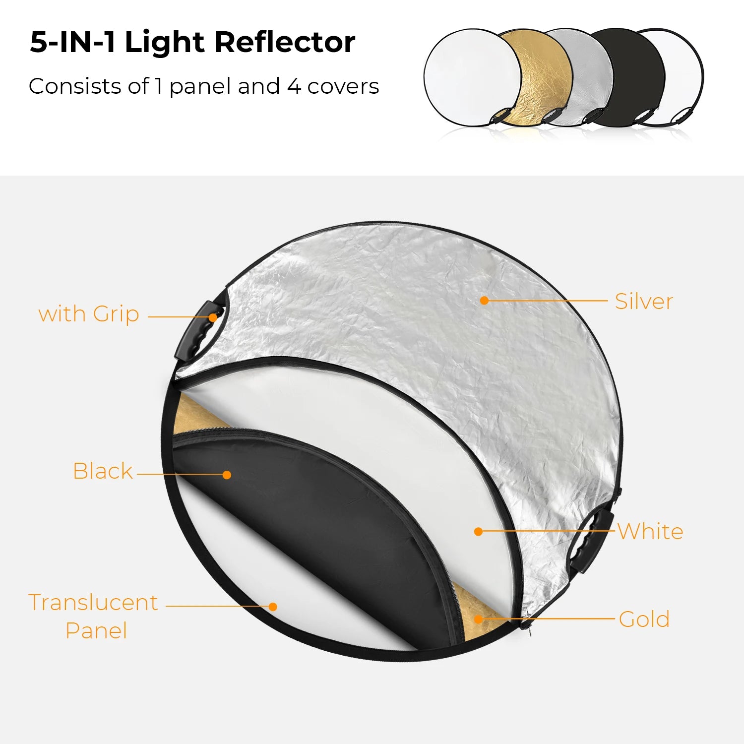 K&F Concept 60-110mm 5-in-1 Circular Reflector with Handle