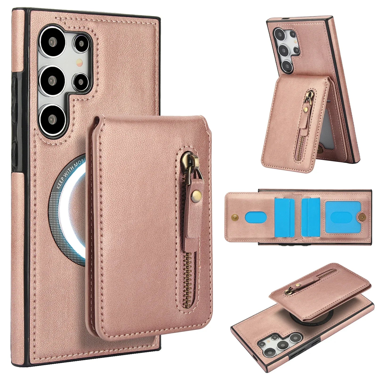 2-in-1 Magnetic Case with Detachable Card Holder & Zipper Wallet for Samsung Galaxy S24 Series