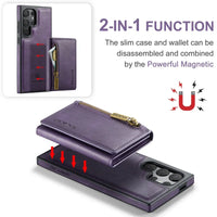 2-in-1 Detachable Magnetic Leather Case with Zipper Wallet & Card Holder for Samsung Galaxy S23