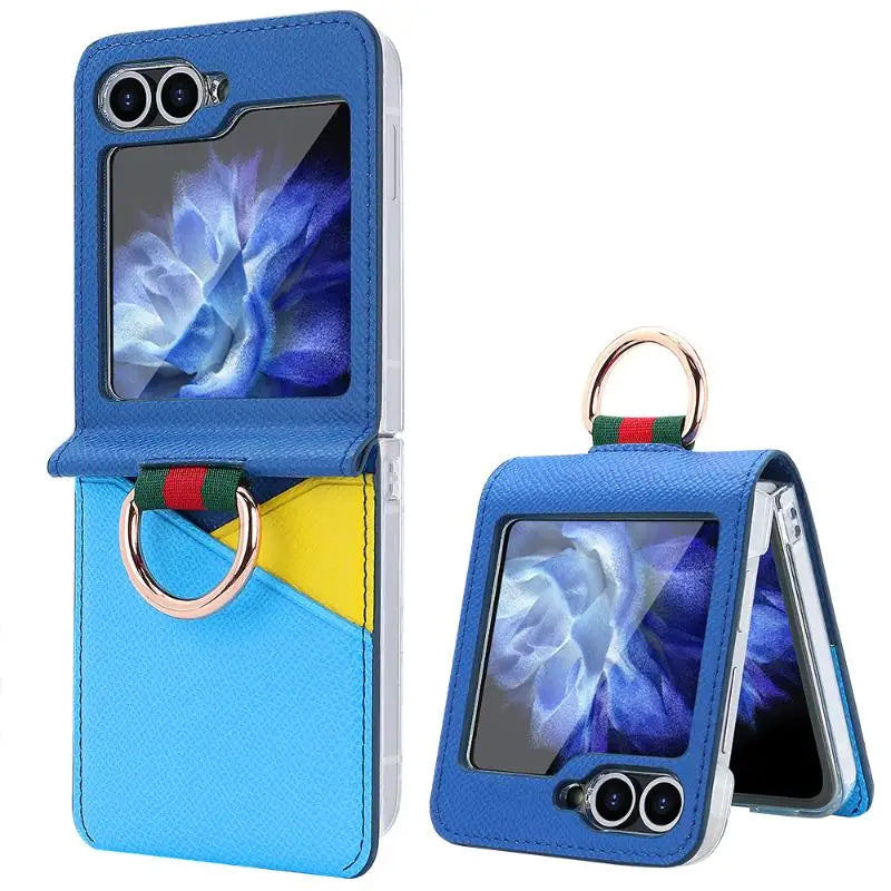 Geometric Color Leather Case with Ring and Card Holder for Samsung Galaxy Z Flip 5