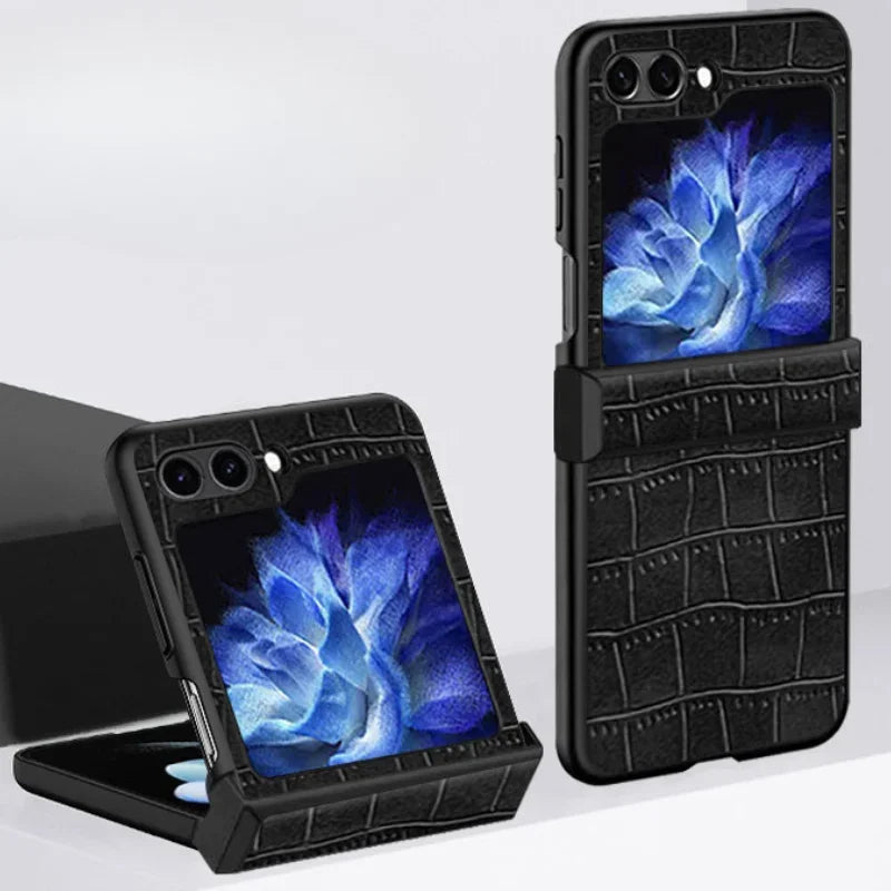 Luxurious Crocodile Pattern PU Leather Phone Case with Hinge Protection for Samsung Galaxy Z Flip 6