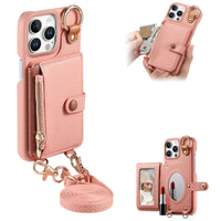 Zipper Wallet Leather Case with Crossbody Lanyard for iPhone 16 Series