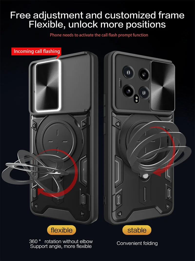 Slide Camera Protection Armor Case with Magnetic Ring for Xiaomi 14 Series