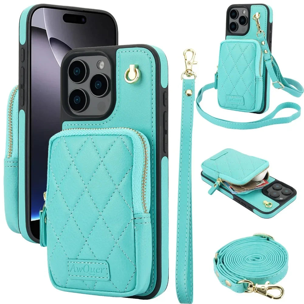 iPhone 15 Crossbody Wallet Case with Lanyard for Hands-Free Convenience