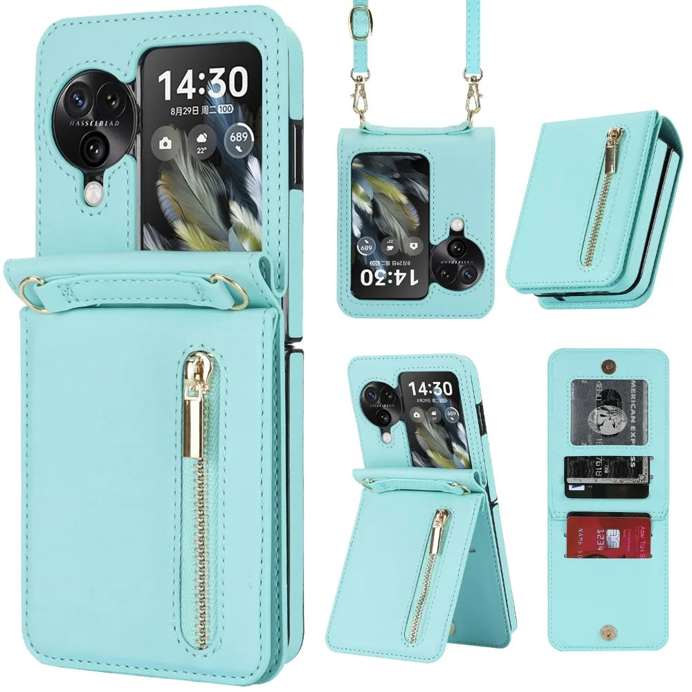 Luxury Crossbody Zipper Wallet Phone Case with Card Holder for Oppo Find N3 Flip – Stylish Convenience