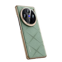 Grid Pattern PU Leather Case with Plating PC Camera Lens Protection for VIVO X100 Pro