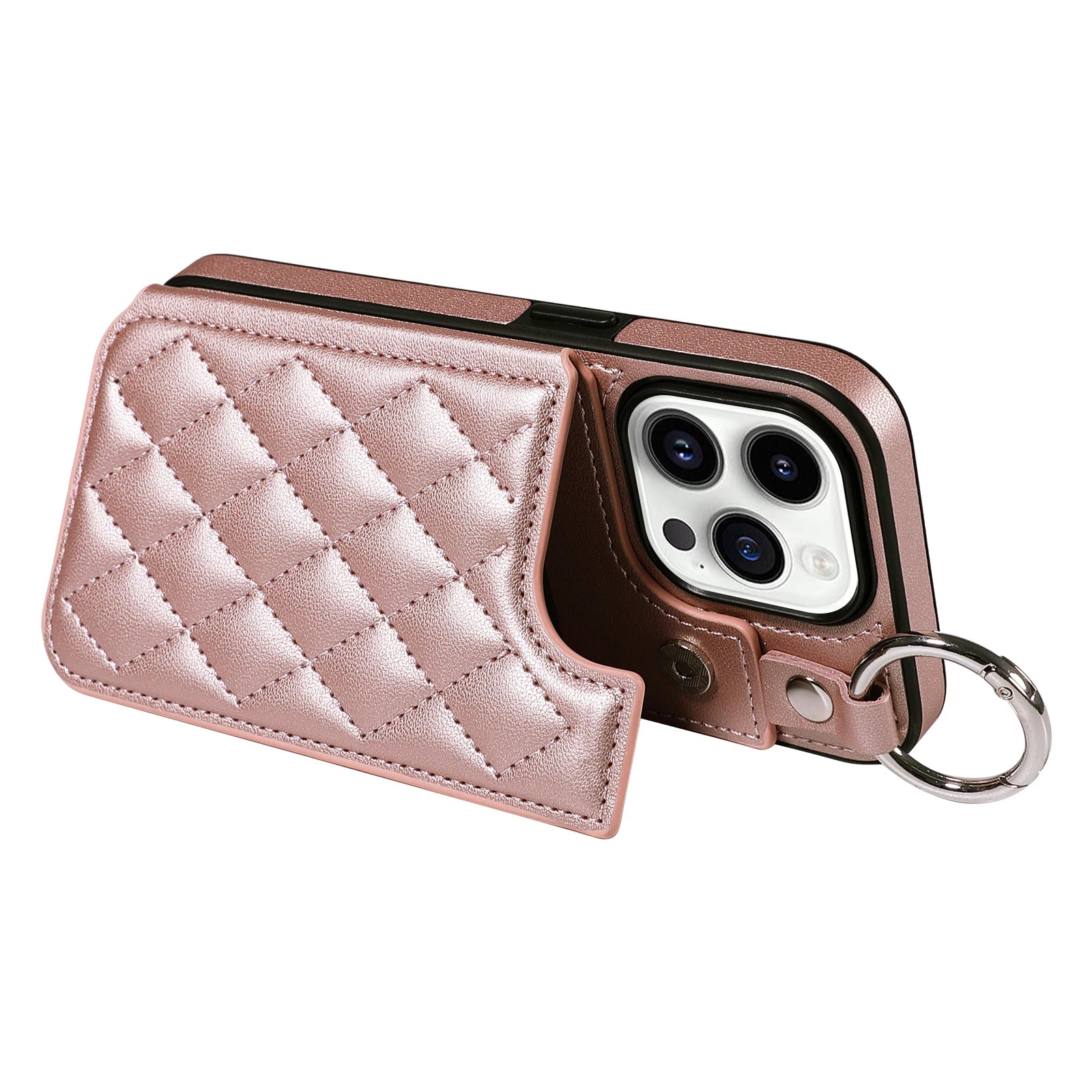 Premium Leather Wallet Case with Ring Holder & Hand Strap for iPhone 15