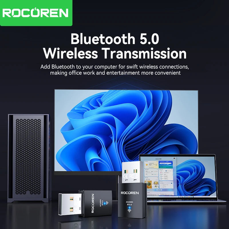 Rocoren 2-in-1 WiFi & Bluetooth USB Adapter