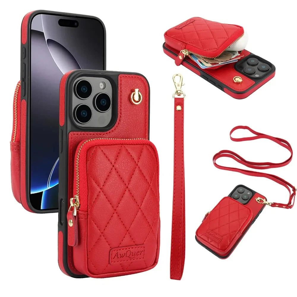 iPhone 15 Crossbody Wallet Case with Lanyard for Hands-Free Convenience