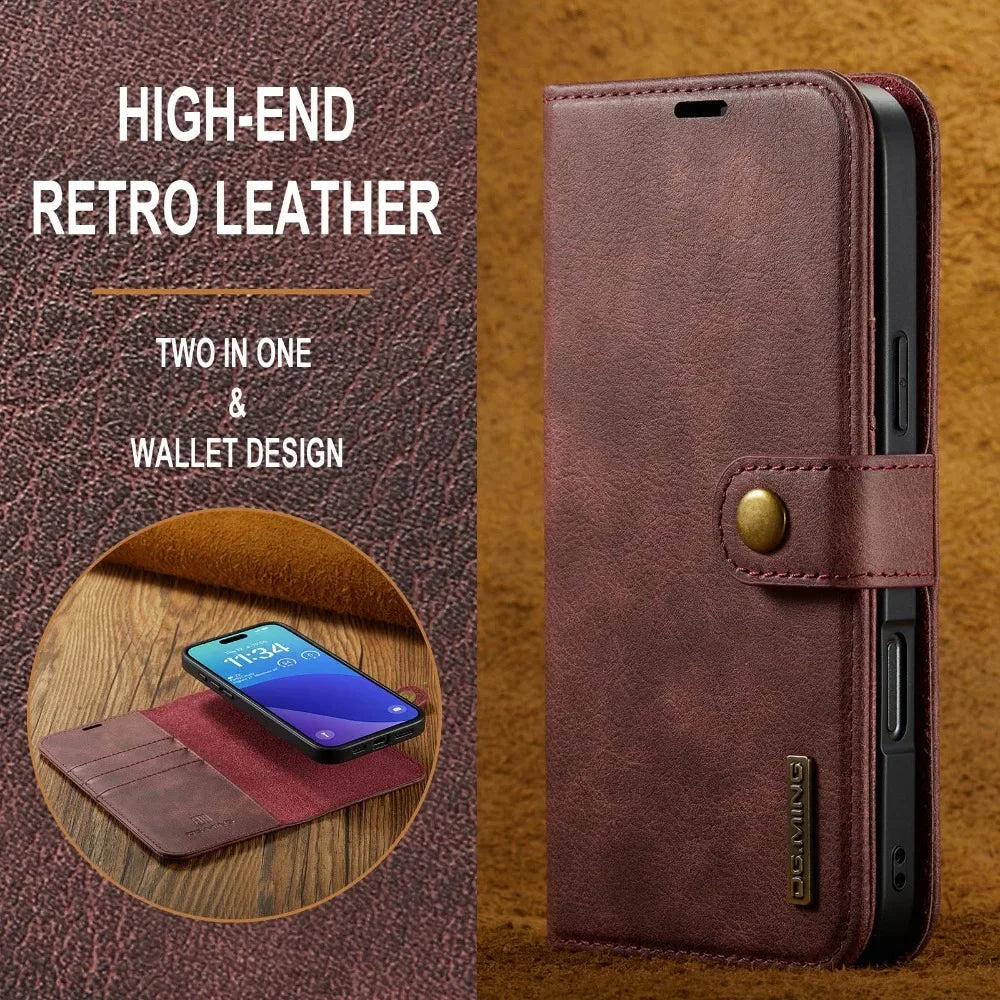 Detachable Magnetic Leather Wallet Case with Card Holder for iPhone 15 Series