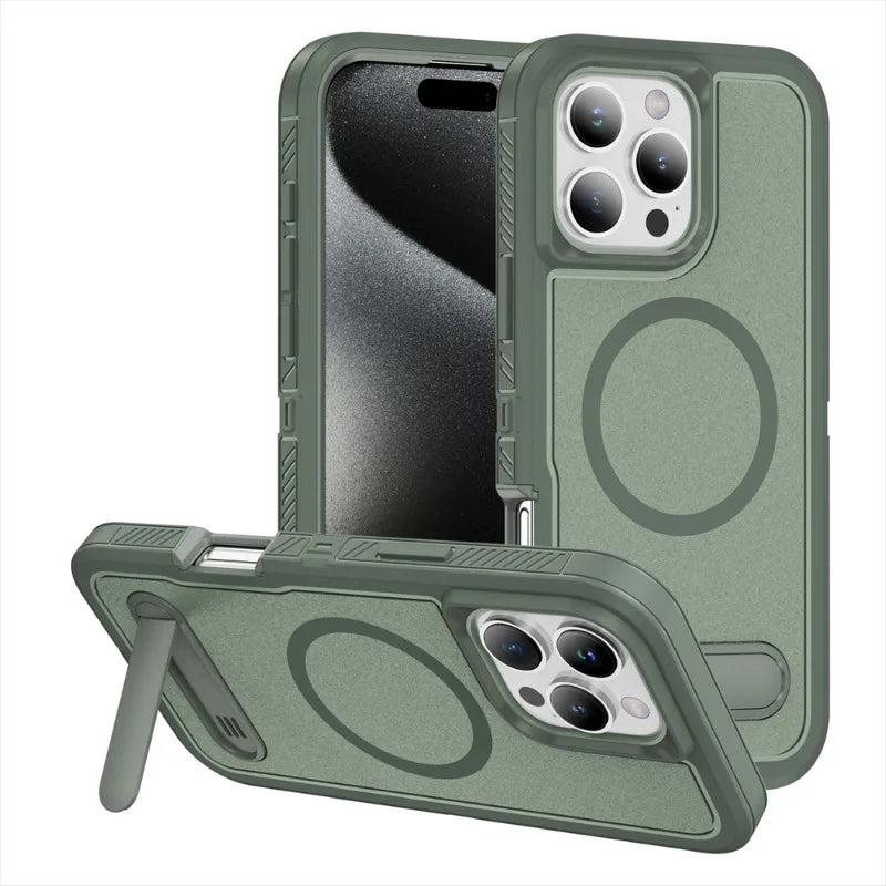 Shockproof Luxury Matte MagSafe Bumper Case with Invisible Stand for iPhone 16 Series