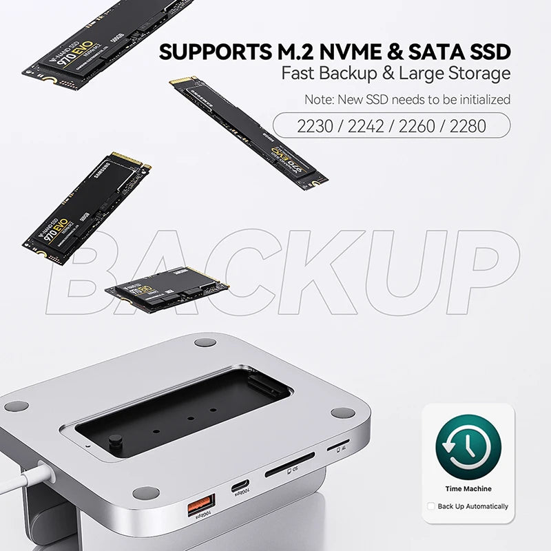 Mac Mini Hub with M.2 NVMe/SATA SSD Enclosure