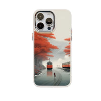 Autumn Sunset Scenery Silicone Phone Case for iPhone 15 Series