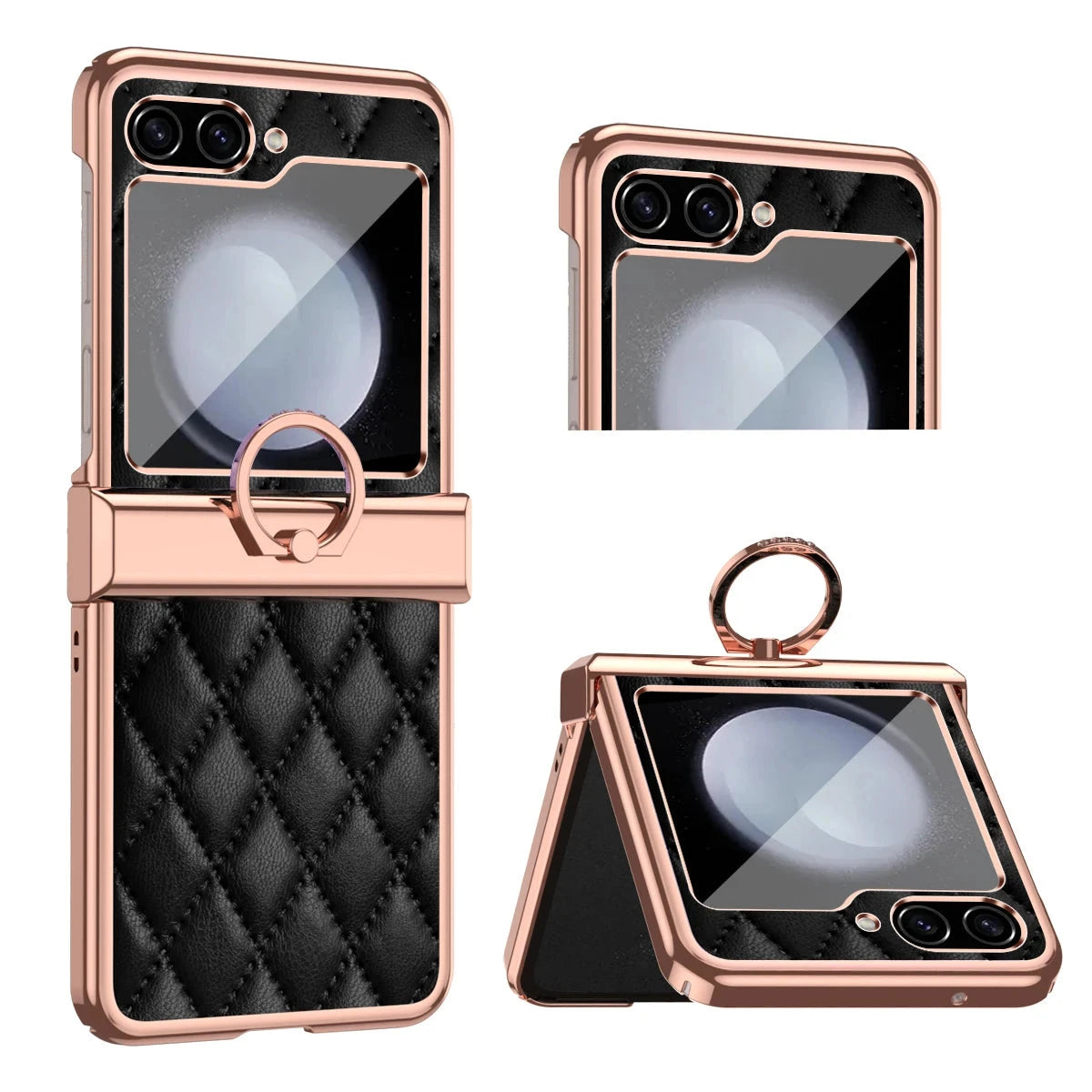 Shockproof Leather Case with Ring Holder and Hinge Protection for Samsung Galaxy Z Flip 5