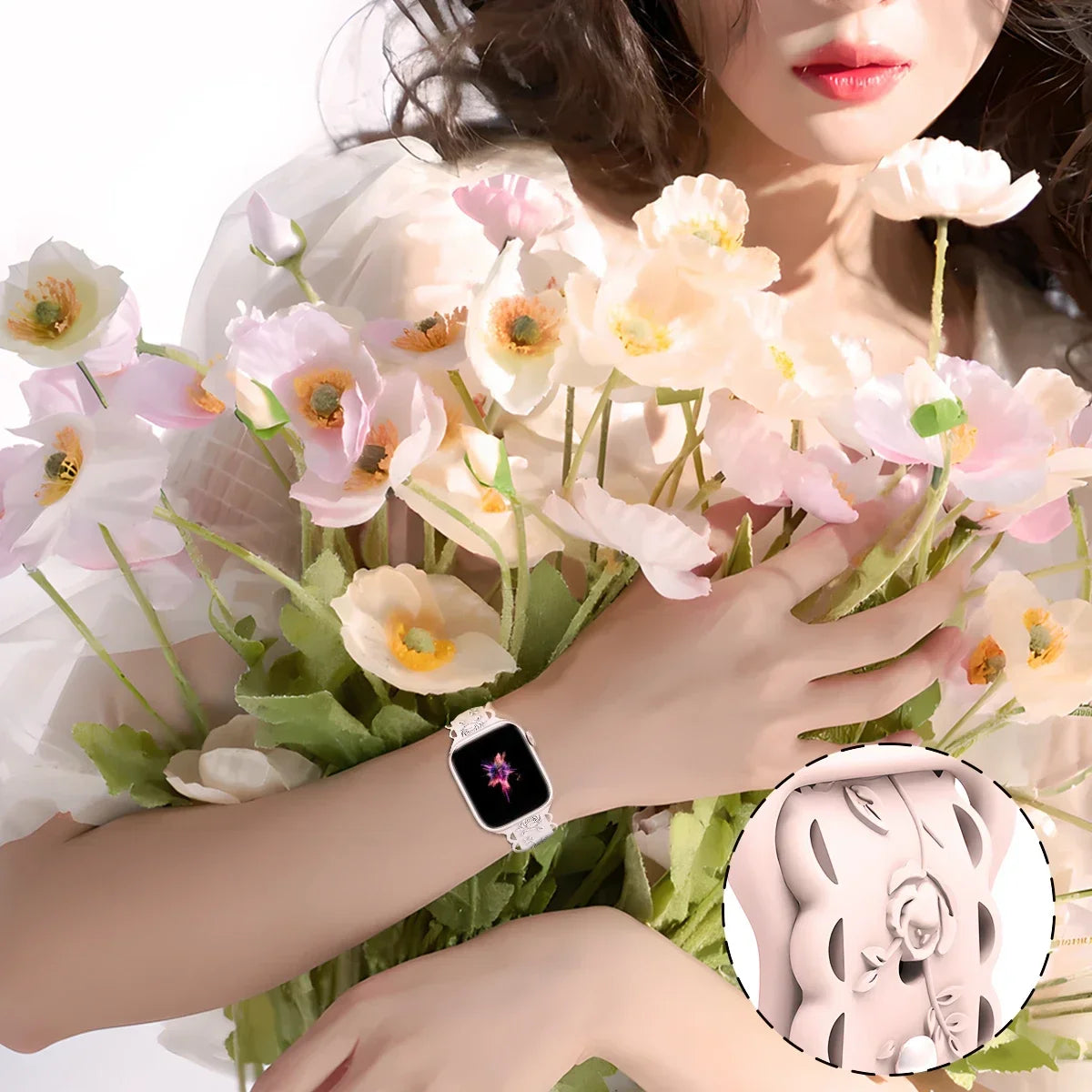 Silicone Engraved Rose Flower Strap for Apple Watch