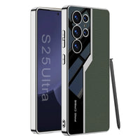 Samsung Galaxy S25 Ultra Luxury Electroplated Leather Case with TPU Frame and Camera Protection