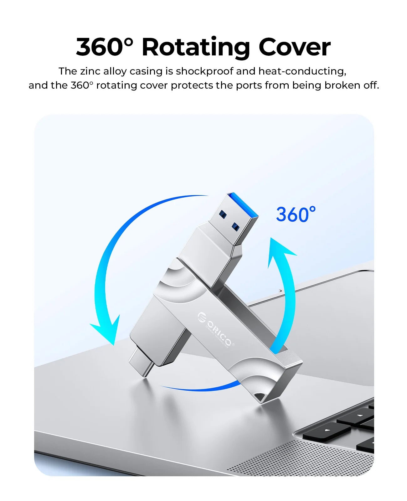 ORICO 2-in-1 10Gbps Dual Flash Drive with 360° Rotating Cover