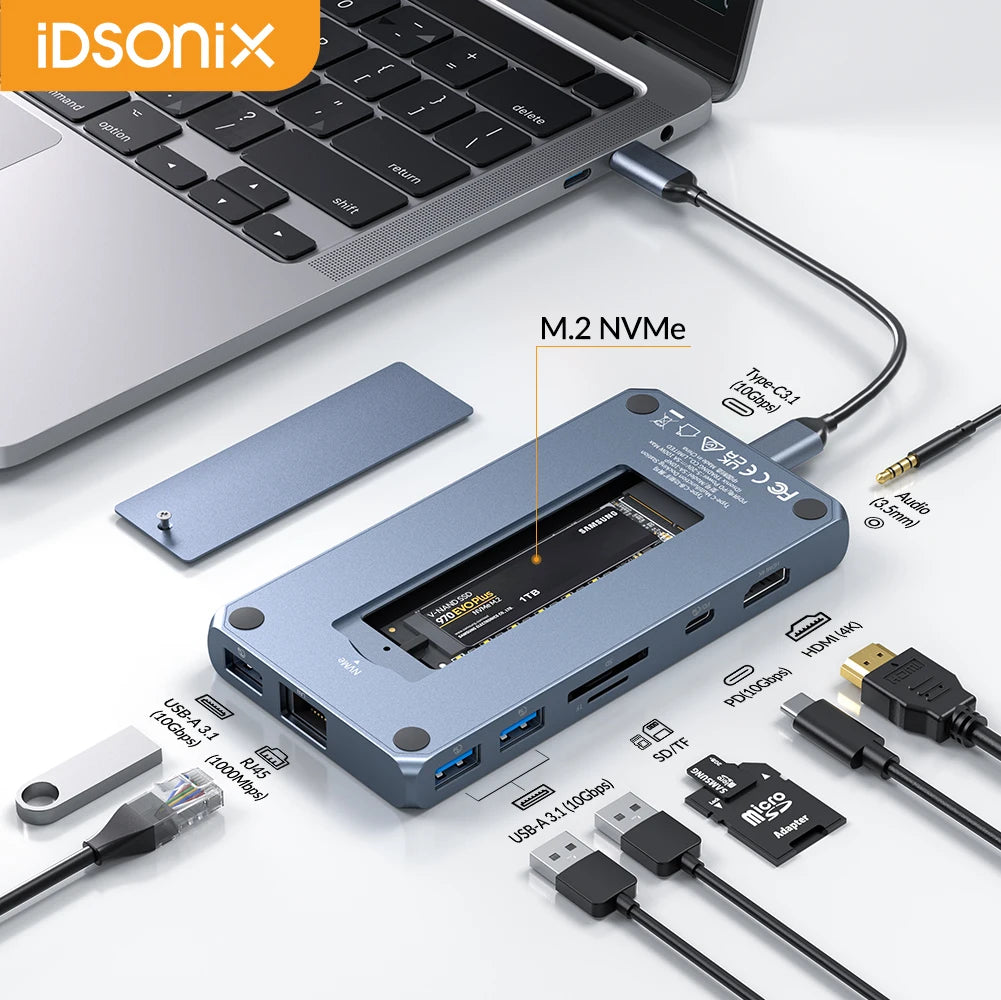 IDSONIX 10-in-1 Docking Station with M.2 NVMe Enclosure