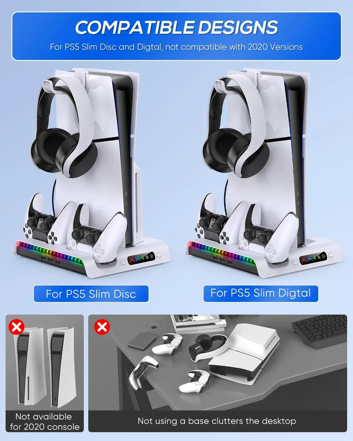 Cooling Fan Stand with Controller Charging Station for PlayStation 5 Slim