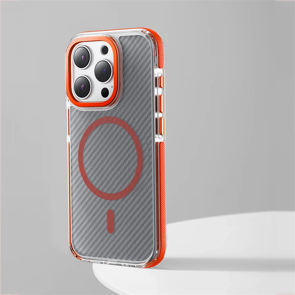 Carbon Fiber Pattern Anti-Slip Bumper Shockproof MagSafe Case for iPhone 14 Series