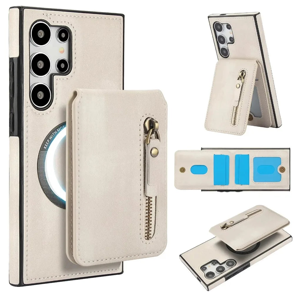 Samsung Galaxy S24 Series Leather Case with Magnetic Removable Card Holder