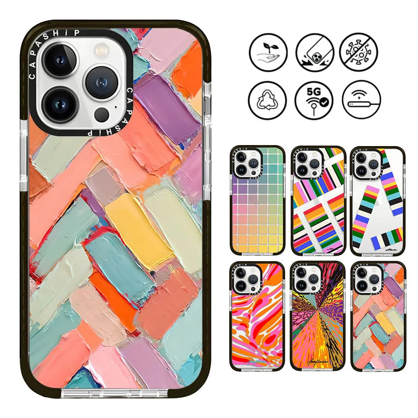 Oil Painting Graffiti Colorful Stripes Soft TPU Shockproof Case for iPhone 15 Series