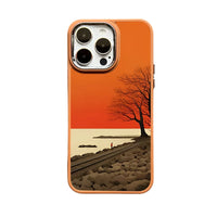 Autumn Sunset Scenery Silicone Phone Case for iPhone 15 Series